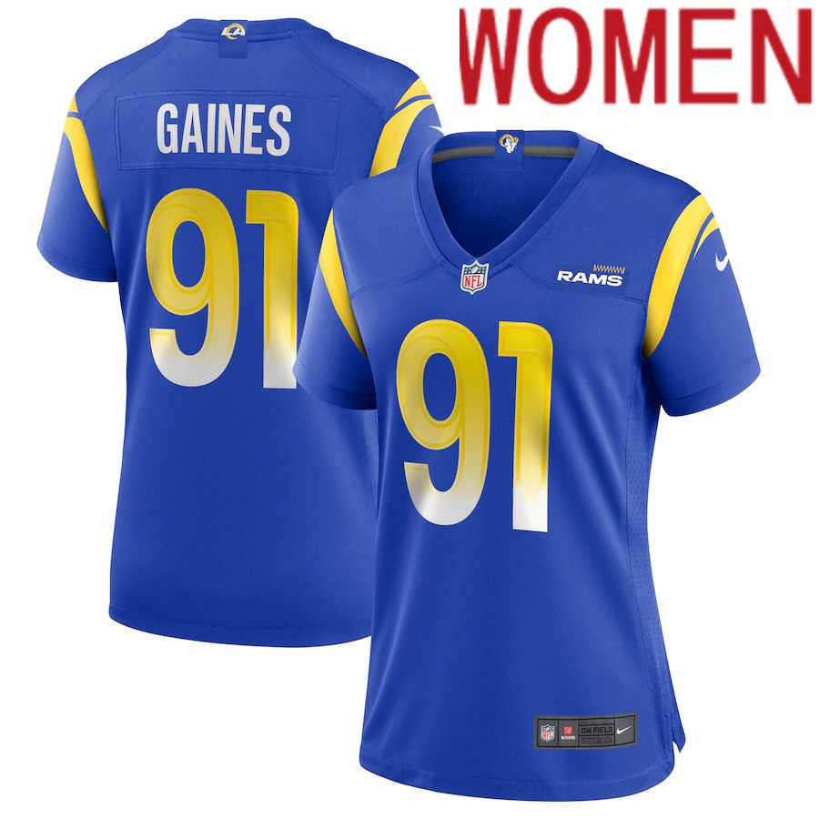 Cheap Women Los Angeles Rams 91 Greg Gaines Nike Royal Game NFL Jersey